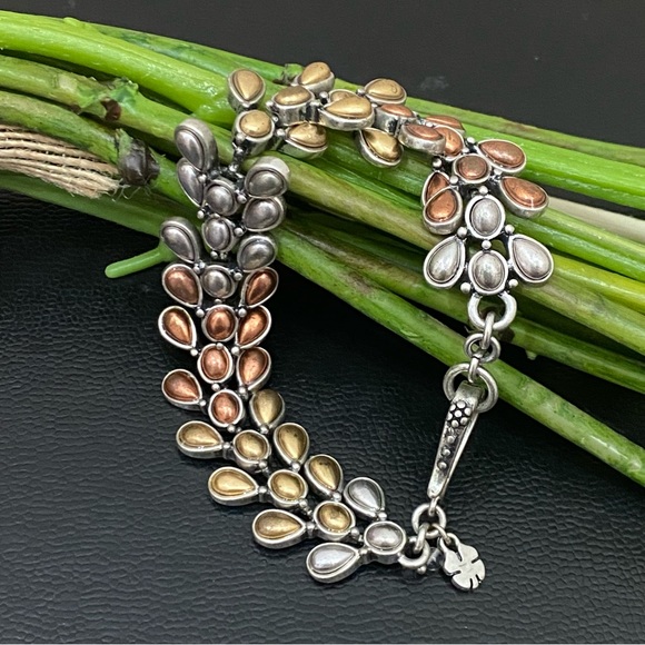 Retired LUCKY BRAND Tricolor Teardrop Link Bracelet 38.1g - Picture 1 of 12